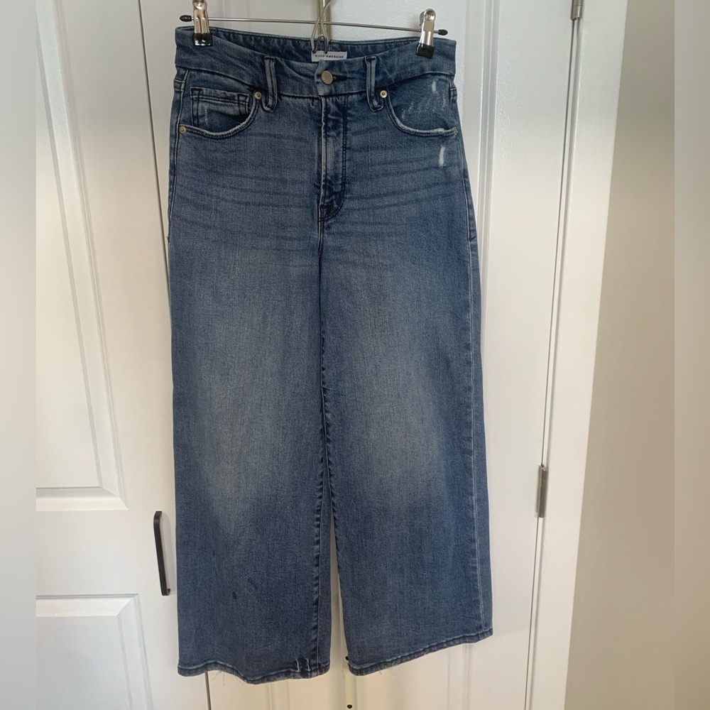 Good American Blue Flare Wide-Leg Jeans